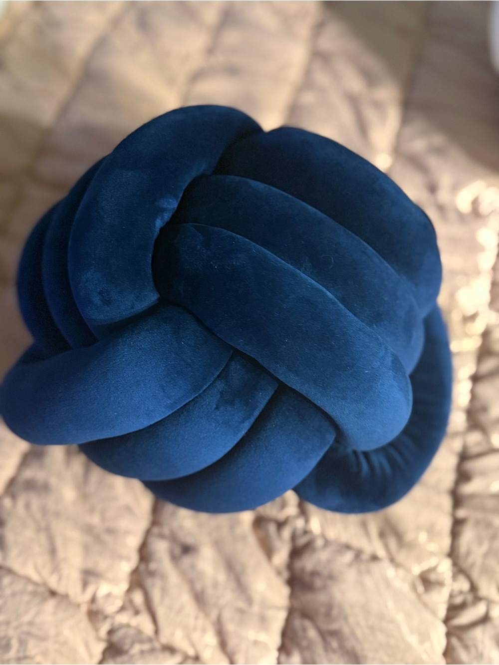 Velvet Knot Throw Pillow in Deep Teal Blue
